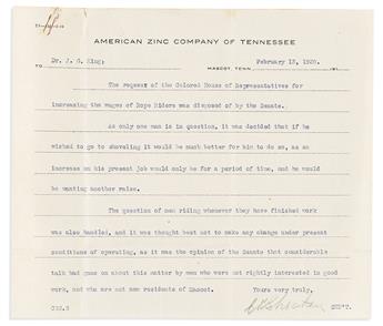 (LABOR.) An experiment in industrial democracy: memoranda to the "Colored House of Representatives" at the American Zinc Company.